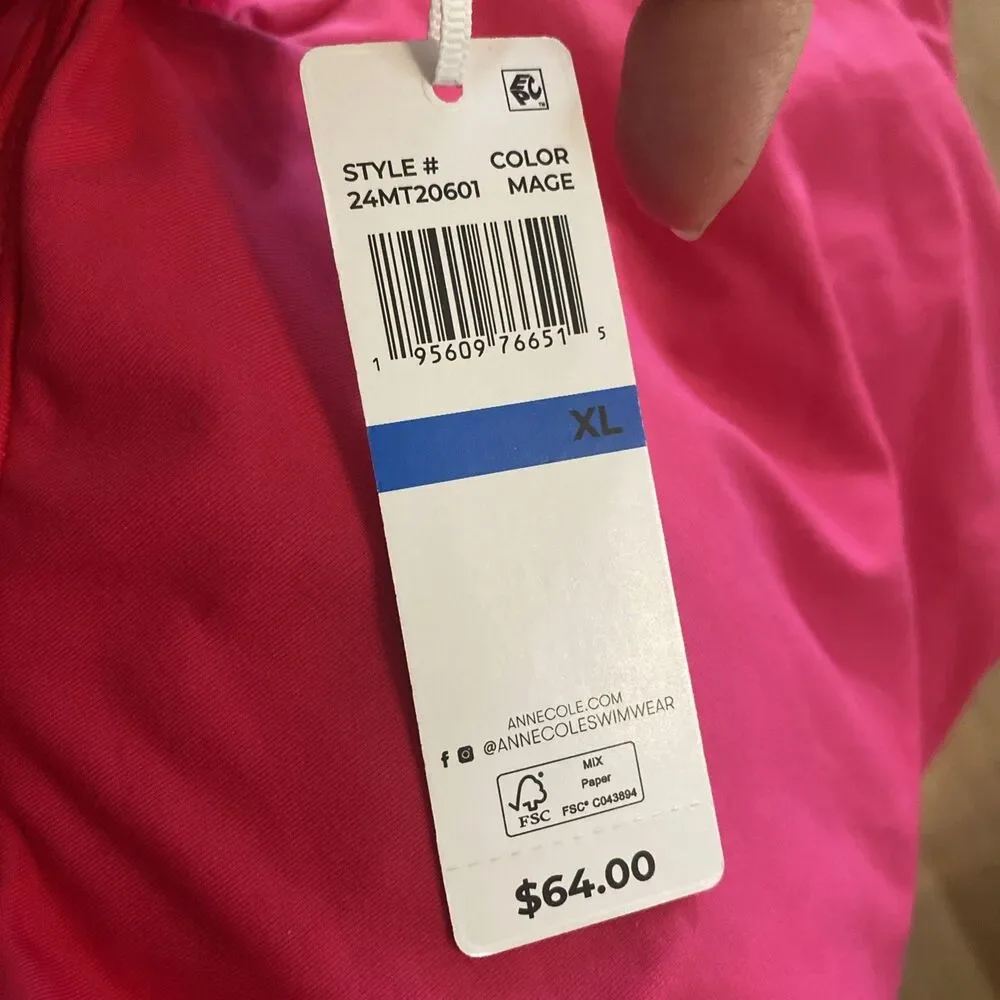 Anne Cole Pink Glow Women's Convertible High Waisted Set Size XL NWT $130